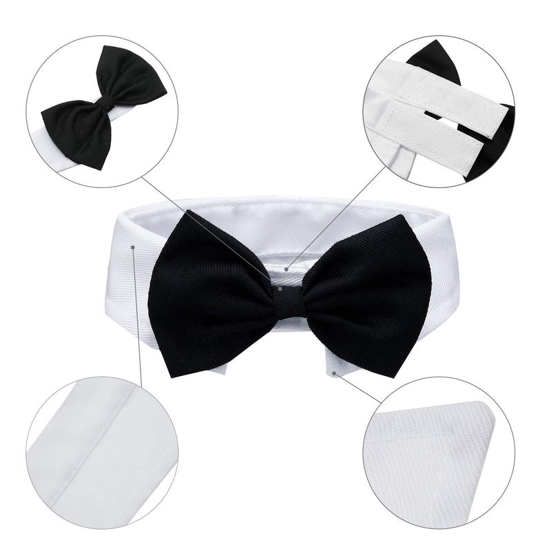 Syhood 2 Pieces Pets Dog Cat Bowtie Tie Sunglasses Pets Costume Adjustable Formal Necktie Collar for Cats Small Dogs Puppy Round Metal Classic Retro Sunglasses Grooming Accessories Cosplay Party(Black White) - Image 3